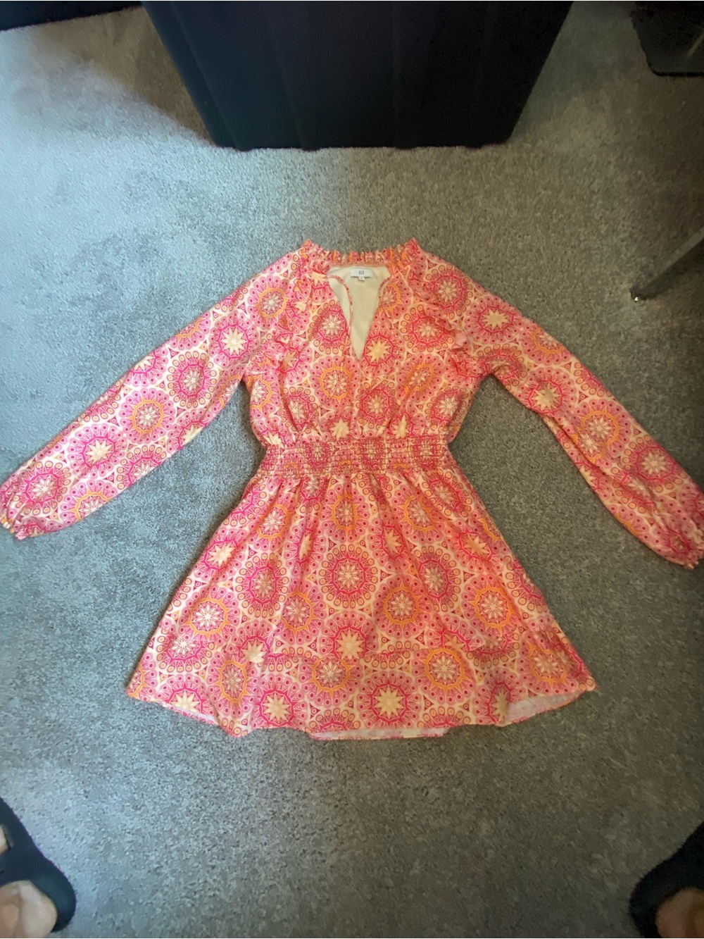 NSR Pink and Orange Medallion Print Long-Sleeve Dress